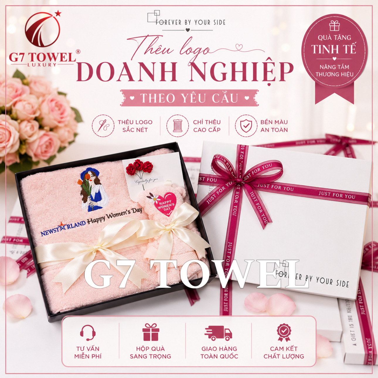 Bộ 3 Khăn Thêu Quà Tặng G7 – HAPPY WOMEN’S DAY N02 | Khăn Sợi Tre Cao Cấp, Hộp Quà Sang Trọng - Ảnh 7