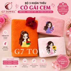 Bộ 3 Khăn Thêu Cô Gái CEM –Món Quà Tặng  20/10, 8/3 Ý Nghĩa, Tinh Tế - Ảnh 5