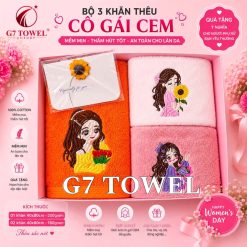 Bộ 3 Khăn Thêu Cô Gái CEM –Món Quà Tặng  20/10, 8/3 Ý Nghĩa, Tinh Tế