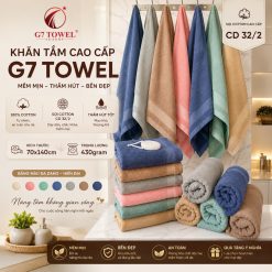 Khăn tắm cotton G7-BT05 70x140; trọng lượng 430gram; 100% cotton siêu thấm hút, an toàn cho da - Ảnh 3