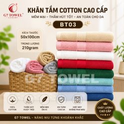 Khăn tắm cotton G7-BT03 50x100cm; trọng lượng 210gram; 100% cotton siêu thấm hút, an toàn cho da