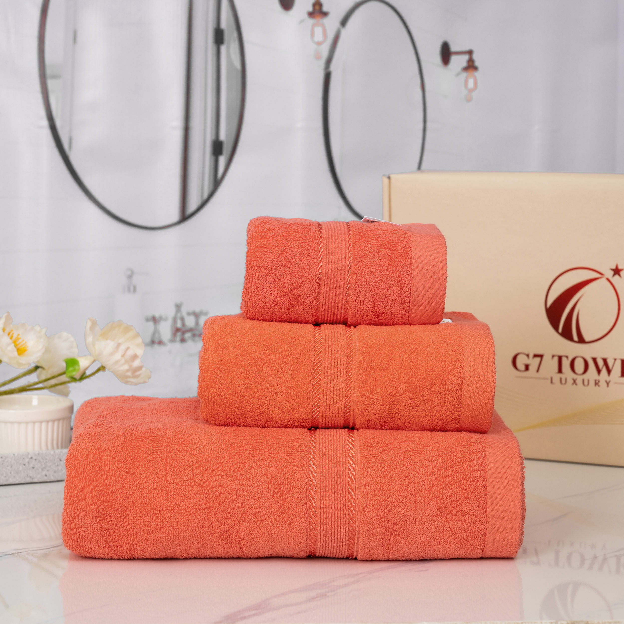 Hộp 3 Khăn MC01 - 100% Cotton – Coral(Cam Đào)
