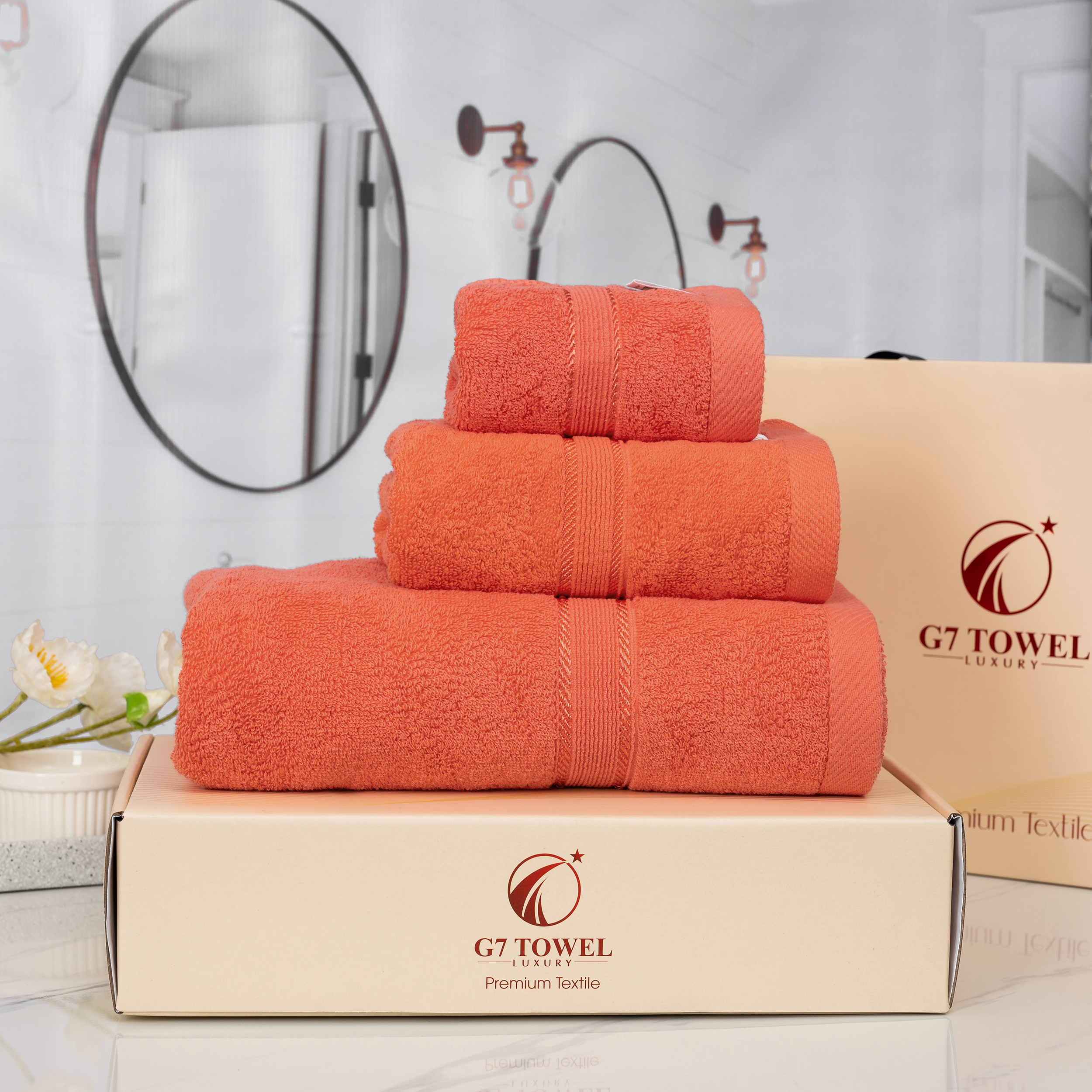 Hộp 3 Khăn MC01 - 100% Cotton – Coral(Cam Đào) - Ảnh 2