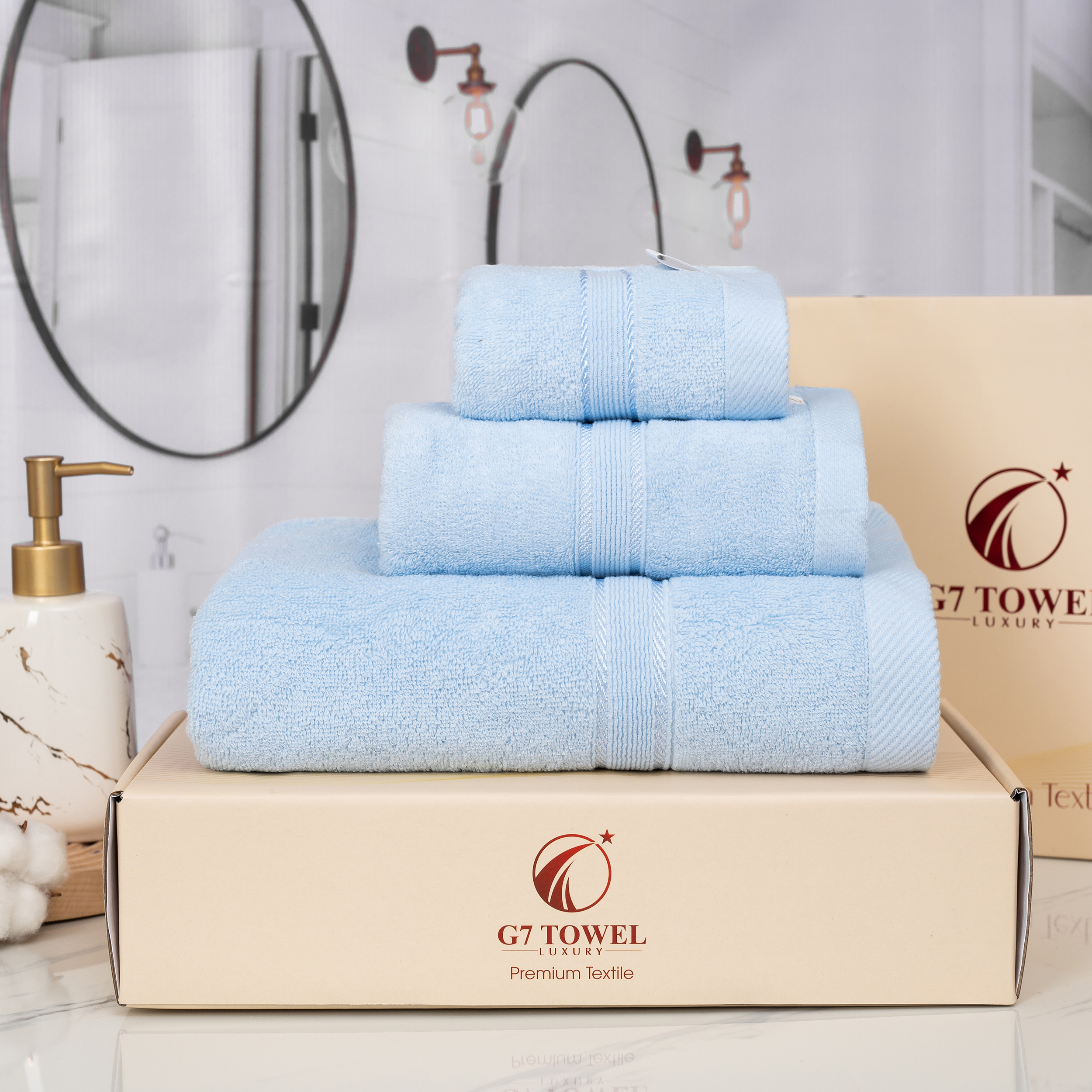 Hộp 3 Khăn MC07 - 100% Cotton – BLUE (XANH NHẠT) - Ảnh 5