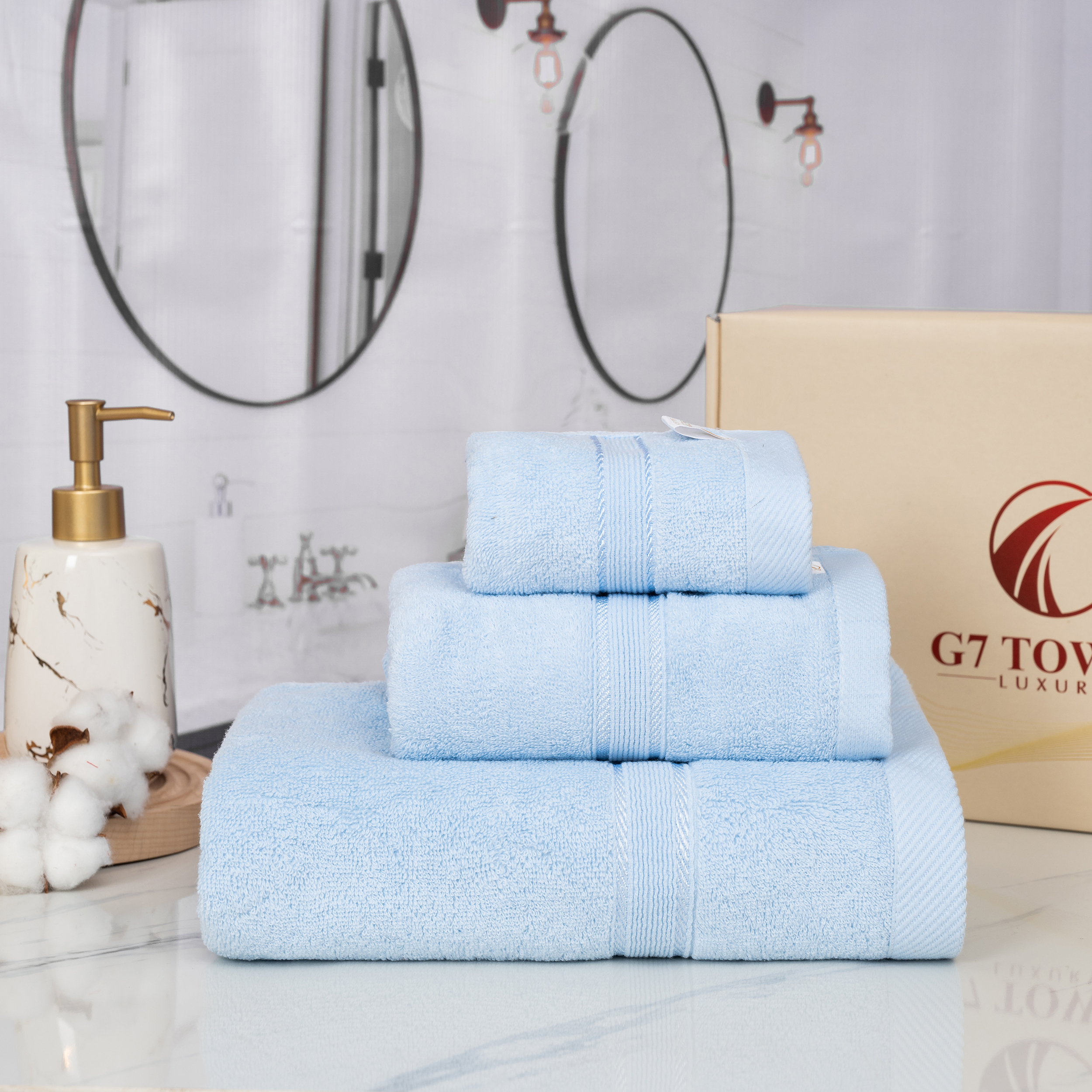 Hộp 3 Khăn MC07 - 100% Cotton – BLUE (XANH NHẠT)