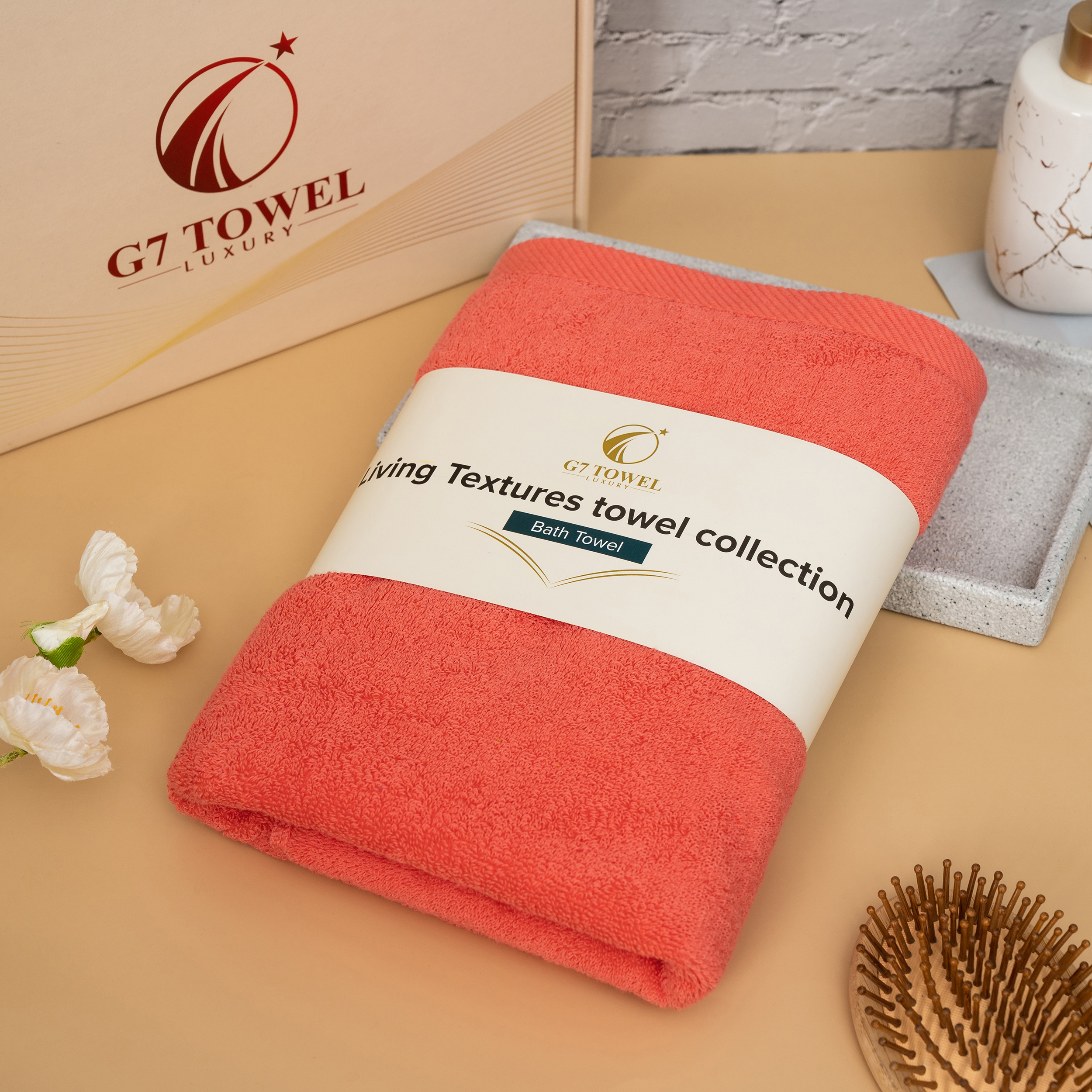 Hộp 3 Khăn MC01 - 100% Cotton – Coral(Cam Đào) - Ảnh 5