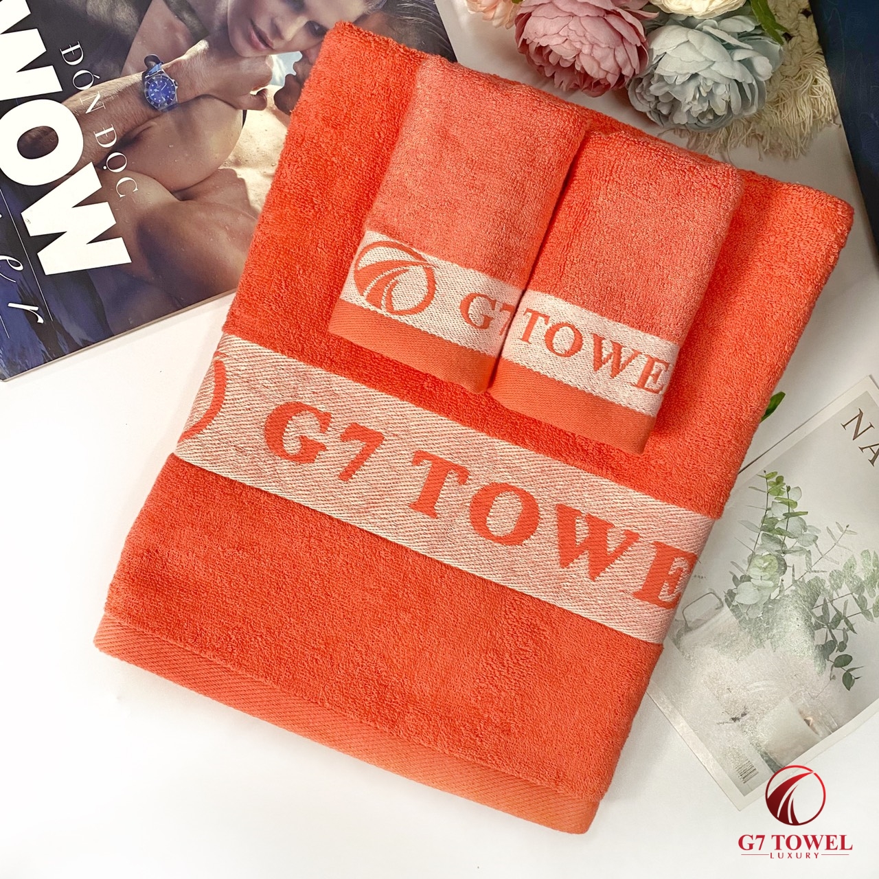 Hộp 3 Khăn G7towel – Coral (Cam đào)