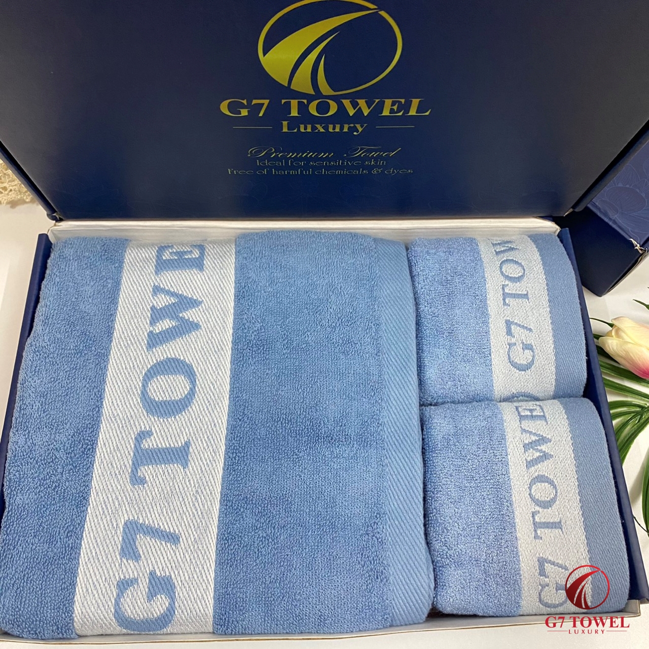 Hộp 3 Khăn G7towel – Light Blue (Xanh dương) - Ảnh 3