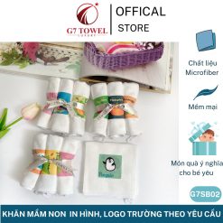 Khăn mầm non, khăn mặt, khăn tay G7SB01, cho bé in hình ngộ nghĩnh, chất liệu cotton, microfiber thấm hút tốt