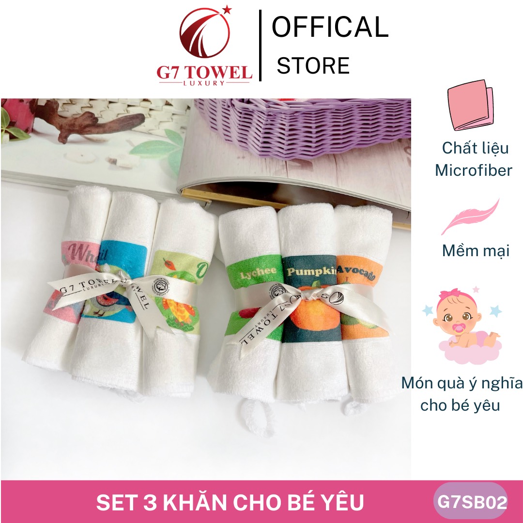 Khăn mầm non, khăn mặt, khăn tay G7SB01, cho bé in hình ngộ nghĩnh, chất liệu cotton, microfiber thấm hút tốt - Ảnh 6