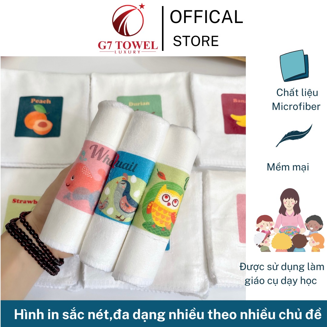 Khăn mầm non, khăn mặt, khăn tay G7SB01, cho bé in hình ngộ nghĩnh, chất liệu cotton, microfiber thấm hút tốt - Ảnh 5