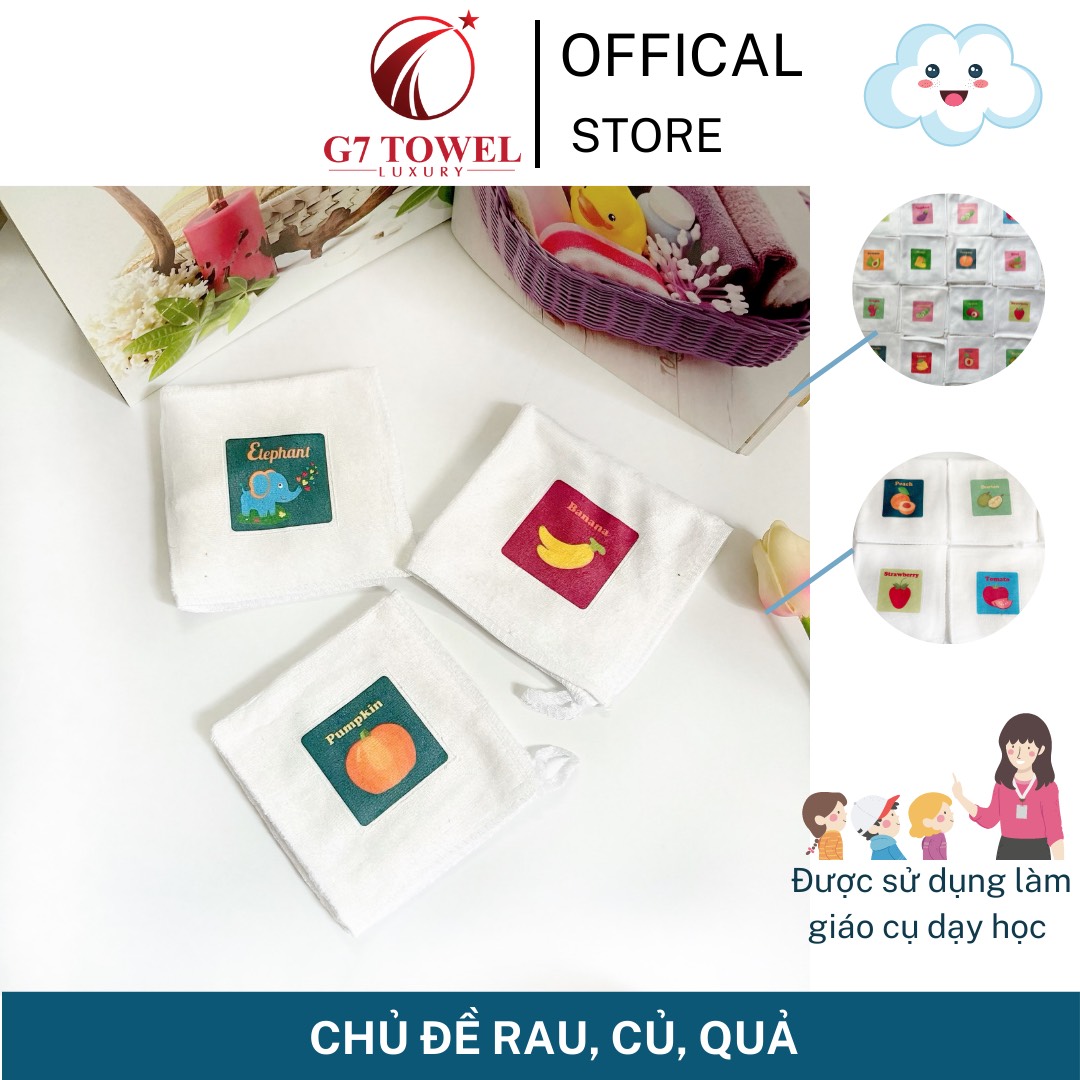 Khăn mầm non, khăn mặt, khăn tay G7SB01, cho bé in hình ngộ nghĩnh, chất liệu cotton, microfiber thấm hút tốt - Ảnh 4