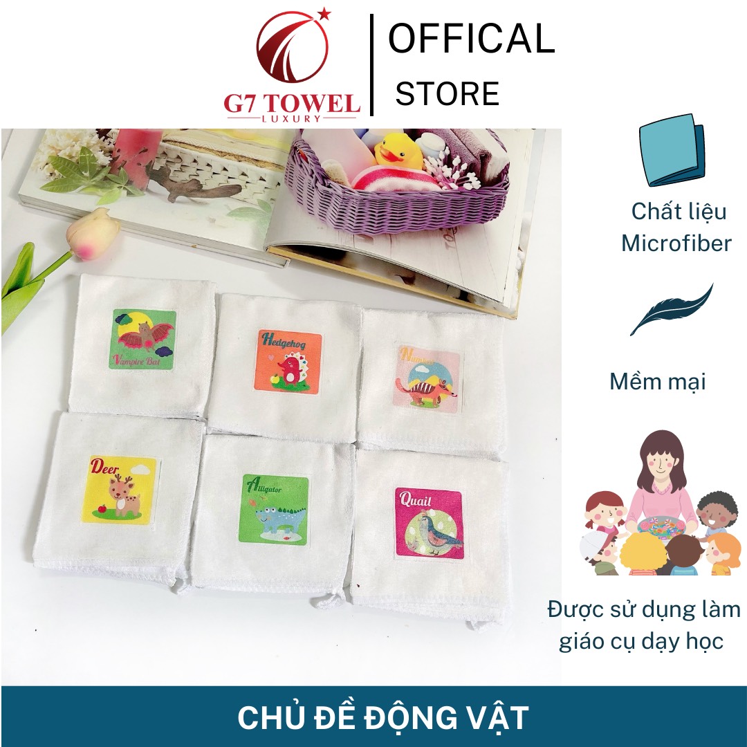 Khăn mầm non, khăn mặt, khăn tay G7SB01, cho bé in hình ngộ nghĩnh, chất liệu cotton, microfiber thấm hút tốt - Ảnh 3