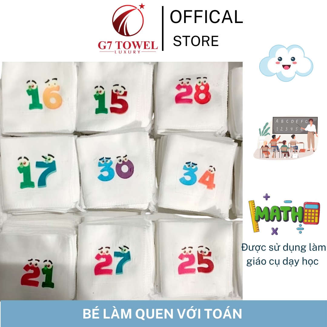 Khăn mầm non, khăn mặt, khăn tay G7SB01, cho bé in hình ngộ nghĩnh, chất liệu cotton, microfiber thấm hút tốt - Ảnh 2
