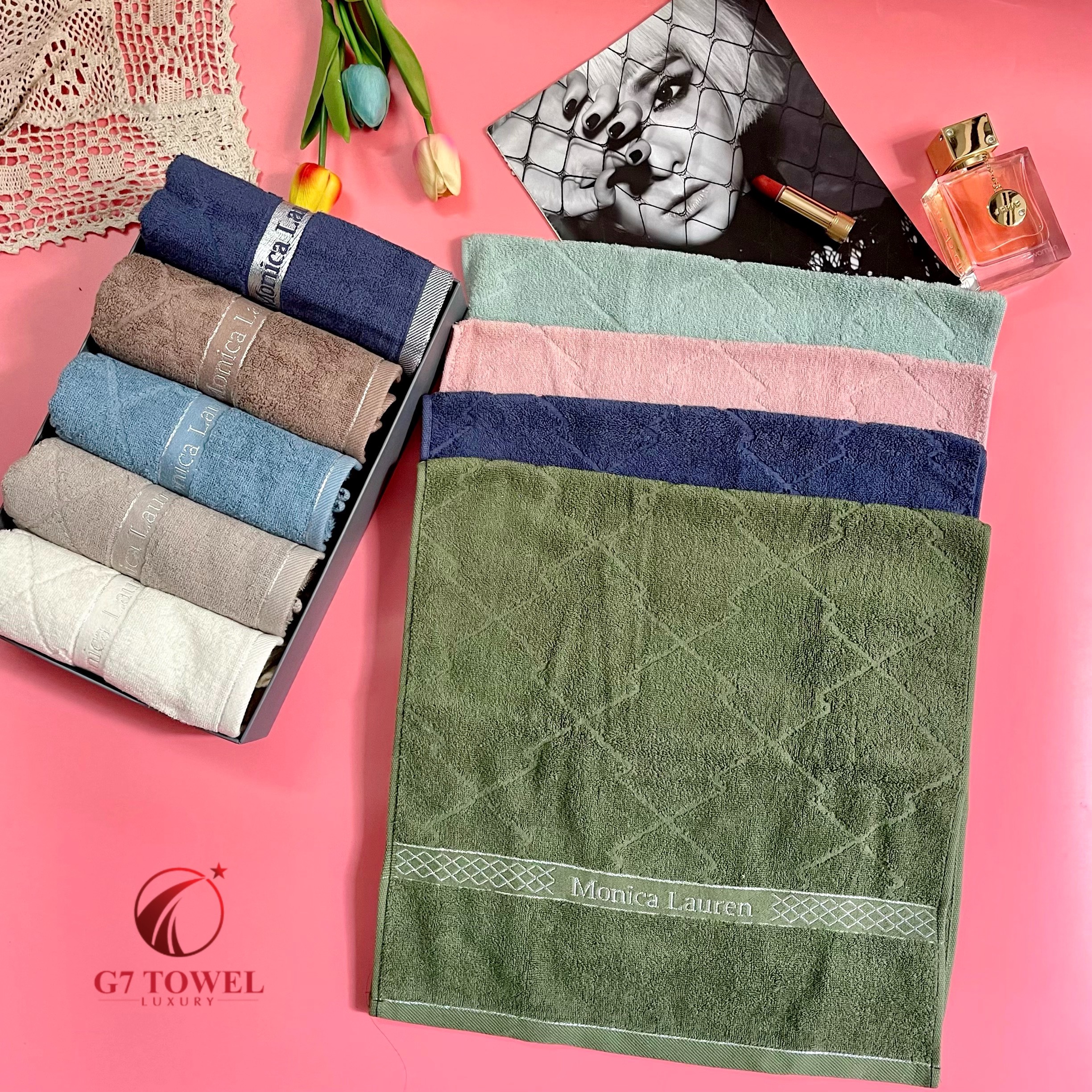 Khăn gội MOTA xuất Hàn Monica Lauren sang trọng, tinh tế, siêu thấm hút và mềm mại, 100% sợi cotton nguyên sinh. - Ảnh 14