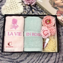 Set 2 khăn thêu quà tặng LA VIE EN ROSE