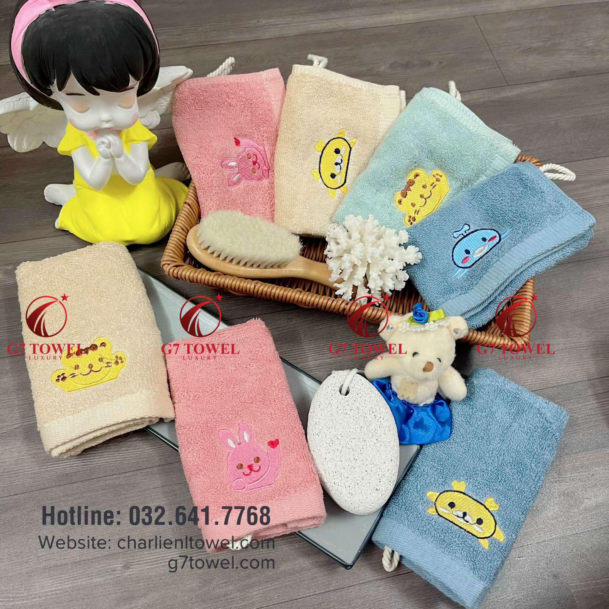 Khăn mặt trẻ em cao cấp, G7 TOWEL  G7SB03, 30x30 cm, 100% sợi cotton nhập khẩu