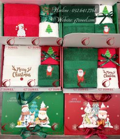 Bộ 3 khăn quà tặng G7-NO1 thêu hình Noel tinh xảo cực dễ thương
