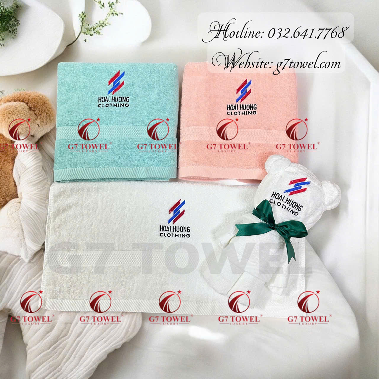 Hộp khăn gấu quà tặng thêu logo doanh nghiệp G7-G67