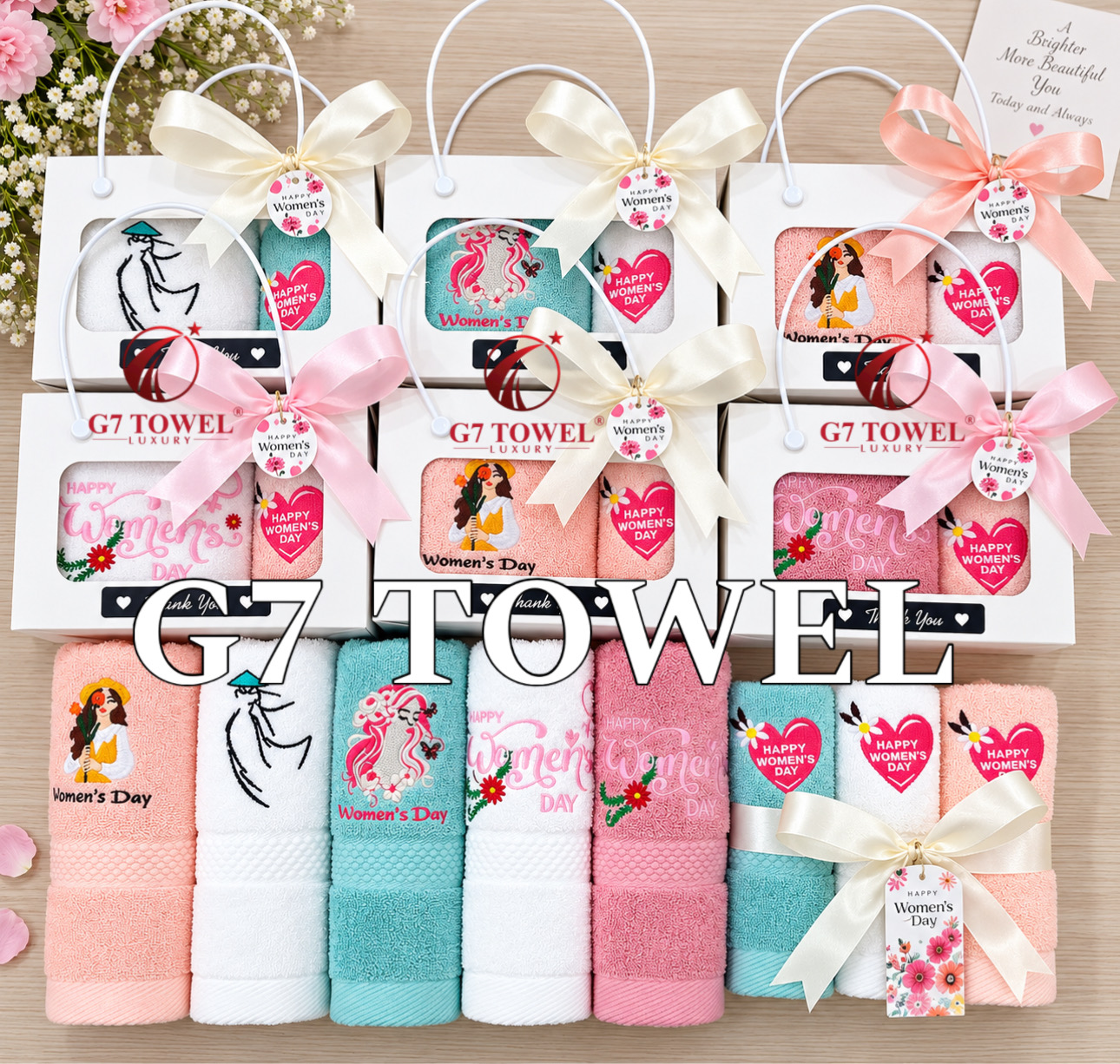 Bộ khăn thêu quà tặng G7 TOWEL – Happy Women’s Day N05