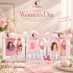 Bộ 2 khăn thêu quà tặng Happy Women’ s Day N07