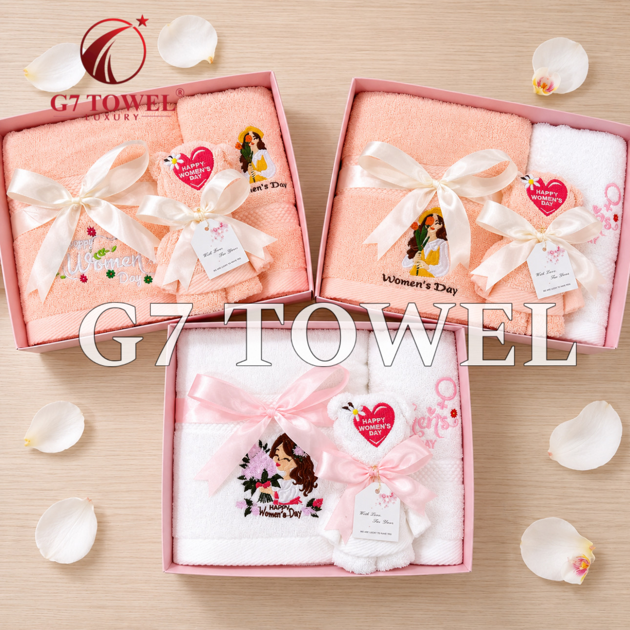 Bộ 3 Khăn Thêu Gấp Gấu G7 – Happy Women’s Day N04 | Quà Tặng 8/3, 20/10 Ý Nghĩa - Ảnh 3