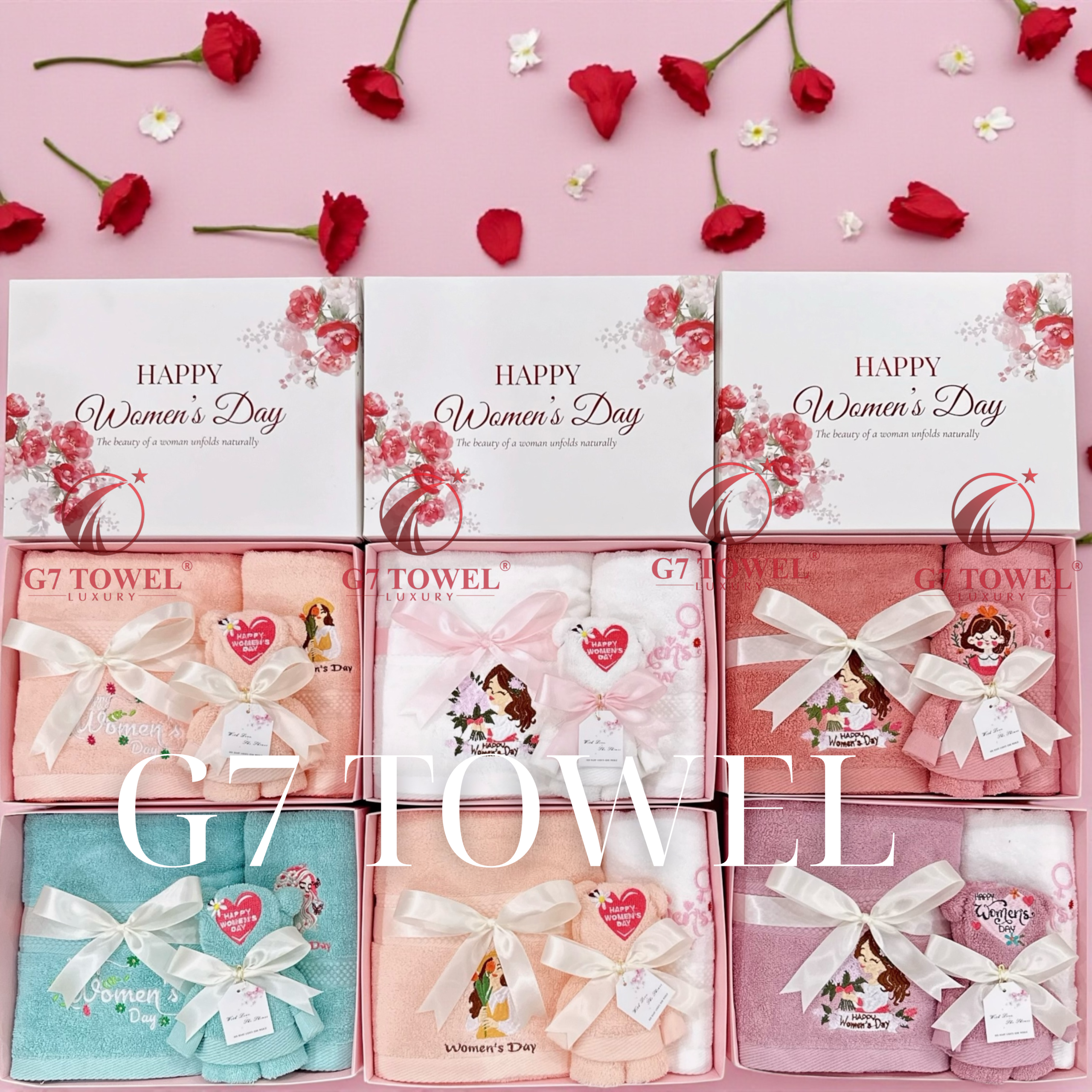 Bộ 3 Khăn Thêu Gấp Gấu G7 – Happy Women’s Day N04 | Quà Tặng 8/3, 20/10 Ý Nghĩa