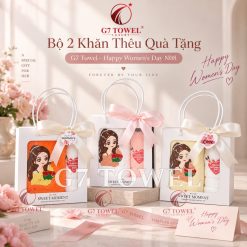 Bộ 2 khăn thêu quà tặng Happy Women’ s Day N07 - Ảnh 2
