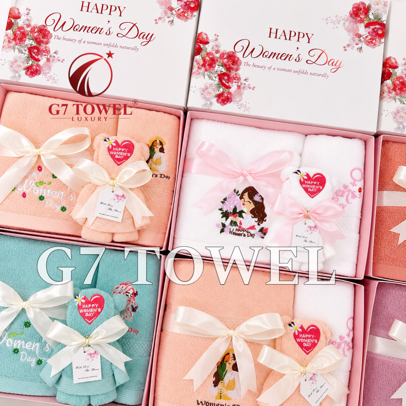 Bộ 3 Khăn Thêu Gấp Gấu G7 – Happy Women’s Day N04 | Quà Tặng 8/3, 20/10 Ý Nghĩa - Ảnh 2